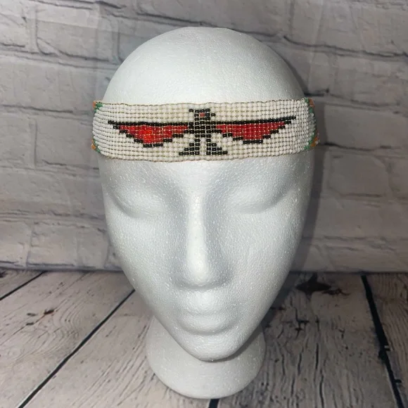 *SOLD on EBAY NATIVE AMERICAN BEADED HEAD BAND, CHOKER,  HAT BAND,18”x1” phoenix - Picture 2 of 7